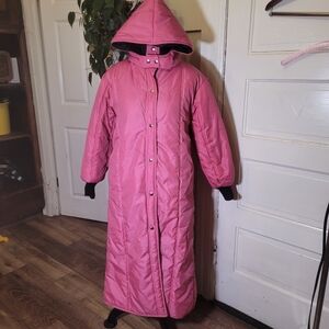 Vtg Women's Hooded Pink Long Puffer Coat